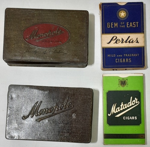 Tobacconalia x 4 - Two cigar tins and two cardboard cigar boxes
