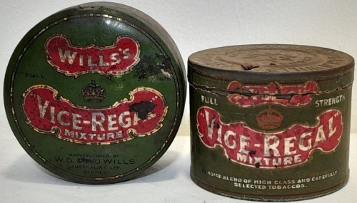 Tobacco tin x2 - Will's Vice - Regal, Sydney
