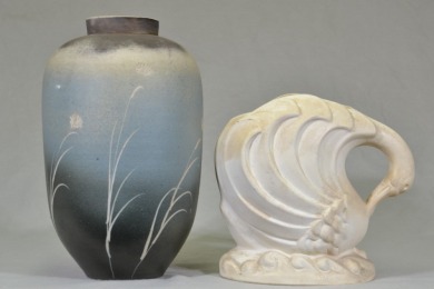 Australian Pottery x2 - Contemporary Pottery Vase & Swan Vase