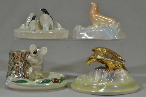 Australian Pottery - Wembley Ware Ashtrays x4 - Koala, Penguins, Eagle, Seal