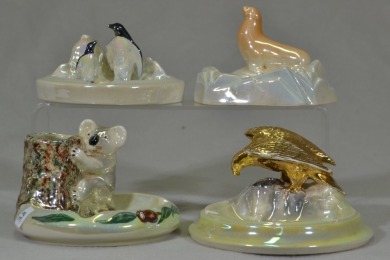 Australian Pottery - Wembley Ware Ashtrays x4 - Koala, Penguins, Eagle, Seal