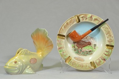 Australian Pottery - Wembley Ware x 2 - Pipe Ashtray & Fish Vase