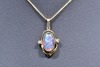 Jewellery - Opal doublet pendant with diamond to either side & marked 9kt gold chain & mount.