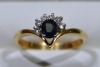 Jewellery - Ring - Saphire with diamonds, N, Tested 18kt, weighs 3.37g