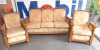 Furniture - Edwardian style Lounge, 3peice setting, Beautifully carved English oak with rattan armrests.