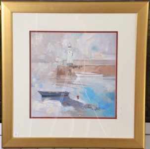 Artwork - Ken Strong 94, "Lighthouse", Oil On Board, Image Size 37.5 X 37.5cm, Signed & Dated L/R.