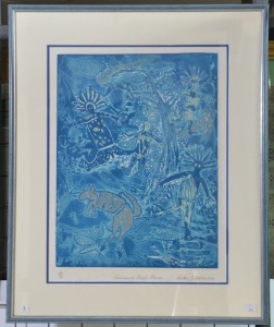 Artwork - Heather Walker, "Ceremonial Dingo Dance", Lino Print, Image Size 46.5 x 35.5cm, Signed & Dated L/R, Limited Edition of 50