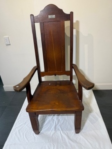 Furniture - Silky Oak Presentation Chair, Plaque for Indooroopilly Bowls Club. A/F