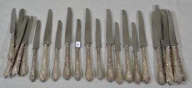 French Silver Knife Set (24) - French Hallmarked Hollow case handles with Paris marked to blade, 12 Main, 12 Entrée.