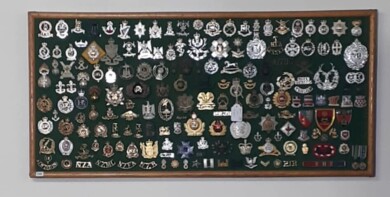 Militaria - Display board including over 150 military badges