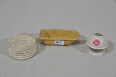 Salesman Sample - Group Lot x3 - Hoover Vacuum tape measure, Marie Biscuit paper weight, Kilcore cast iron bathtub