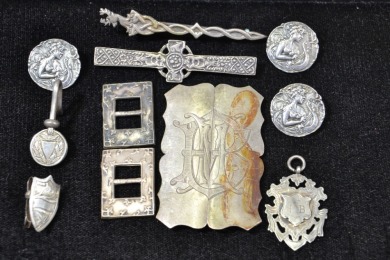 Jewellery - Group Lot Silver items including Buckles, pins and buttons. Weighs 66.8g