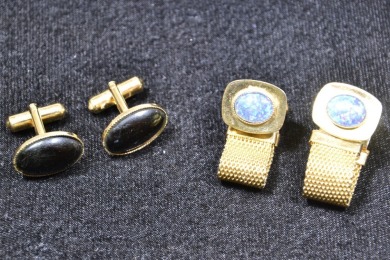 Jewellery - Cufflinks x2, 1pair Gold plated with opal onyx, 1pair Gold plated with opal.