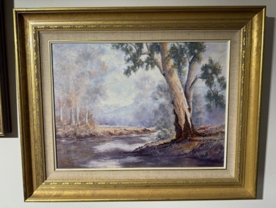 Artwork - J.V. Drich, Oil on Board Australian Landscape, Image Size 43 x 59cm, Signed L/L