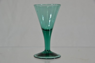 Antique Glass - Early Victorian wine glass, Emerald Green, Pontil Scar to base.