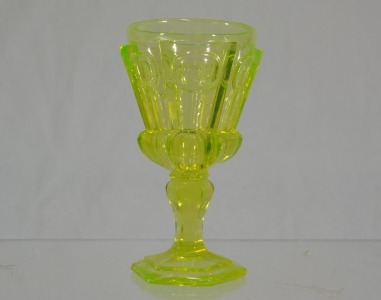 Antique Glass - Uranium Dessert Glass, Elaborate design. Tiny to edge.