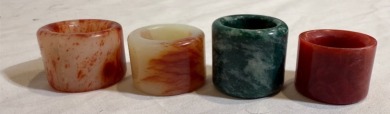 Asian Artifact - Four Mixed, Jade & Hard Stone Archers Rings, D 3cm