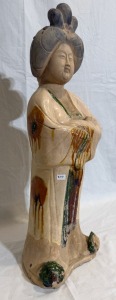 Asian Artifact - Large Sancai glazed ceramic Chinese figure of a court lady in the Tang Style, H 68cm.