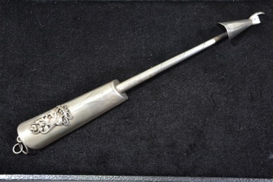 Silver - Antique Imperial Russian, Torah Pointer, Art Nouveau pattern to handle, Hallmarked 840, W 68g L 29 cm