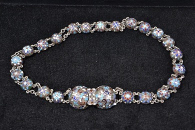 Silver - Antique Imperial Russian, Belt with Cloisonne & Silver design. Hallmarked 840, W 143g L 56 cm