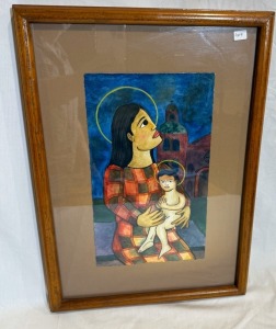 Religious Art - Rolando Sigvenza Acevedo, "Unamiradaal pueblo" Madonna Water colour, 19 x 35 cm