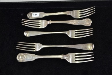 Silver - Dinner Forks x5, All individually Hallmarked, W 261g