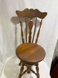 Furniture - Adjustable, piano stool with backrest. Made from Walnut.