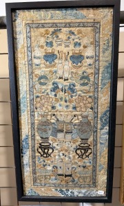 Artwork - Chinese Silk embroidery, Blue -Framed, Image Size 58 x 28cm