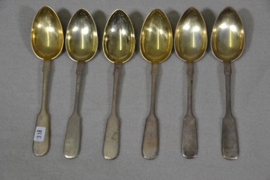 Silver - Antique Russian, Soup Spoons (6), Elaborate engraving to bowl, Hallmarked 840, W 390g