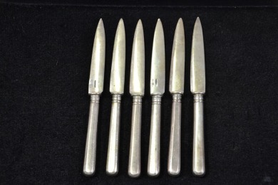 Silver - Antique Russian, Oyster knife set (6), Hallmarked 840, W 230g