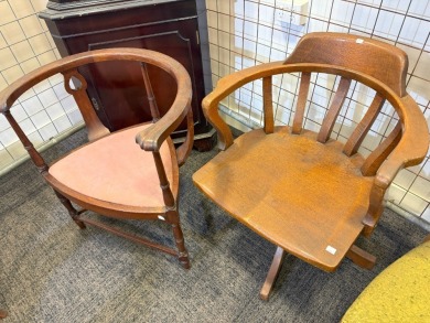 Furniture - Pair of Chairs, 1 x Captains Chair, 1x Round Back Corner Chair, Needs Restoration.