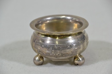 Silver - Russian Footed Salt Pot, Decoratively Engraved, Hallmarked 840, W 44g