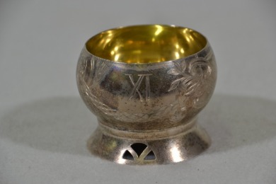 Silver - Russian Salt Pot, Decoratively Engraved, Gilt to interior - Hallmarked 840, W 48g