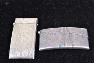 Silver - Curved Calling Card Case x2 - English Hallmarked , W 84g