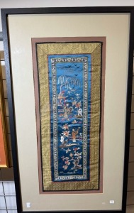 Artwork - Chinese Silk embroidery, Blue -Framed, Image Size 62 x 24cm