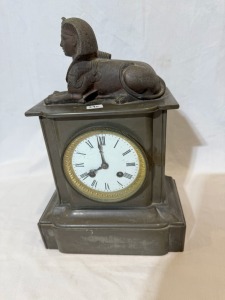 Clock - Slate Mantle Clock with Sphinx figurine to top, H 32cm