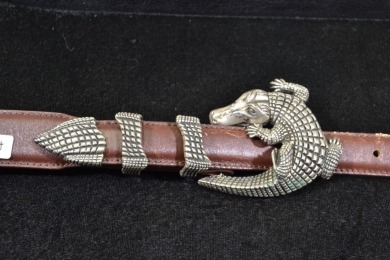 Silver - Alexander Kalifano Alligator Belt Buckle (1995) - Marked Sterling Silver, W 242g