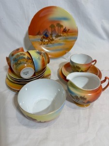 Antique China - Tea Set - Victoria China Czechoslovakia -decorated with dessert scene