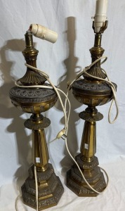 Decorative Furnishings - One pair, Spelter Column Electric Lamps H 66cm.