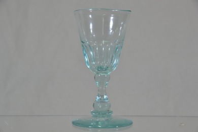 Antique Glass - Late Georgian wine glass, hand cut facetted bowl in mild green