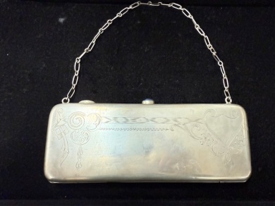 Silver - Antique Imperial Russian, Handbag/ purse. Art nouveau engraved decoration with silk lining, Hallmarked 840, W 260g L 18cm