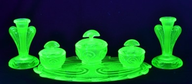 Uranium Glass - Dressing Table set of 6 pieces