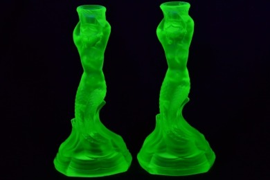 Uranium Glass -Pair Candlesticks