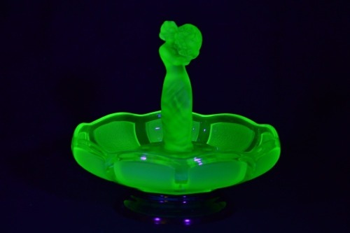 Uranium Glass - Float Bowl Lady gathering flowers