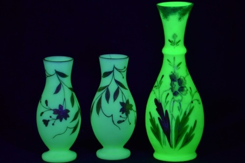Uranium Glass- Victorian vase set of 3