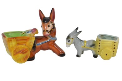 Australian Pottery- Kalmar pottery Donkey with cart X2