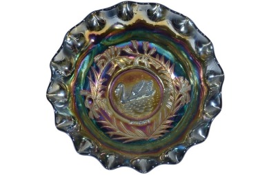 Australian Carnival Glass Swan bowl