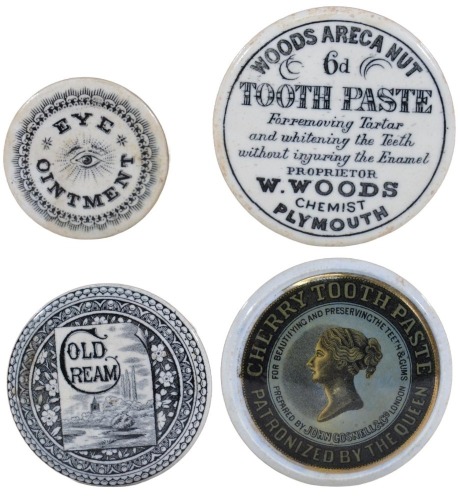 Pot Lids - X4- Toothpaste, Eye Ointment and Cold cream