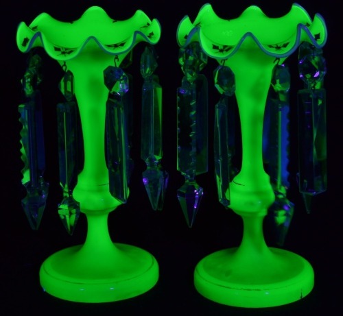 Uranium Glass - Victorian Lustre - Pair