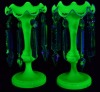 Uranium Glass - Victorian Lustre - Pair